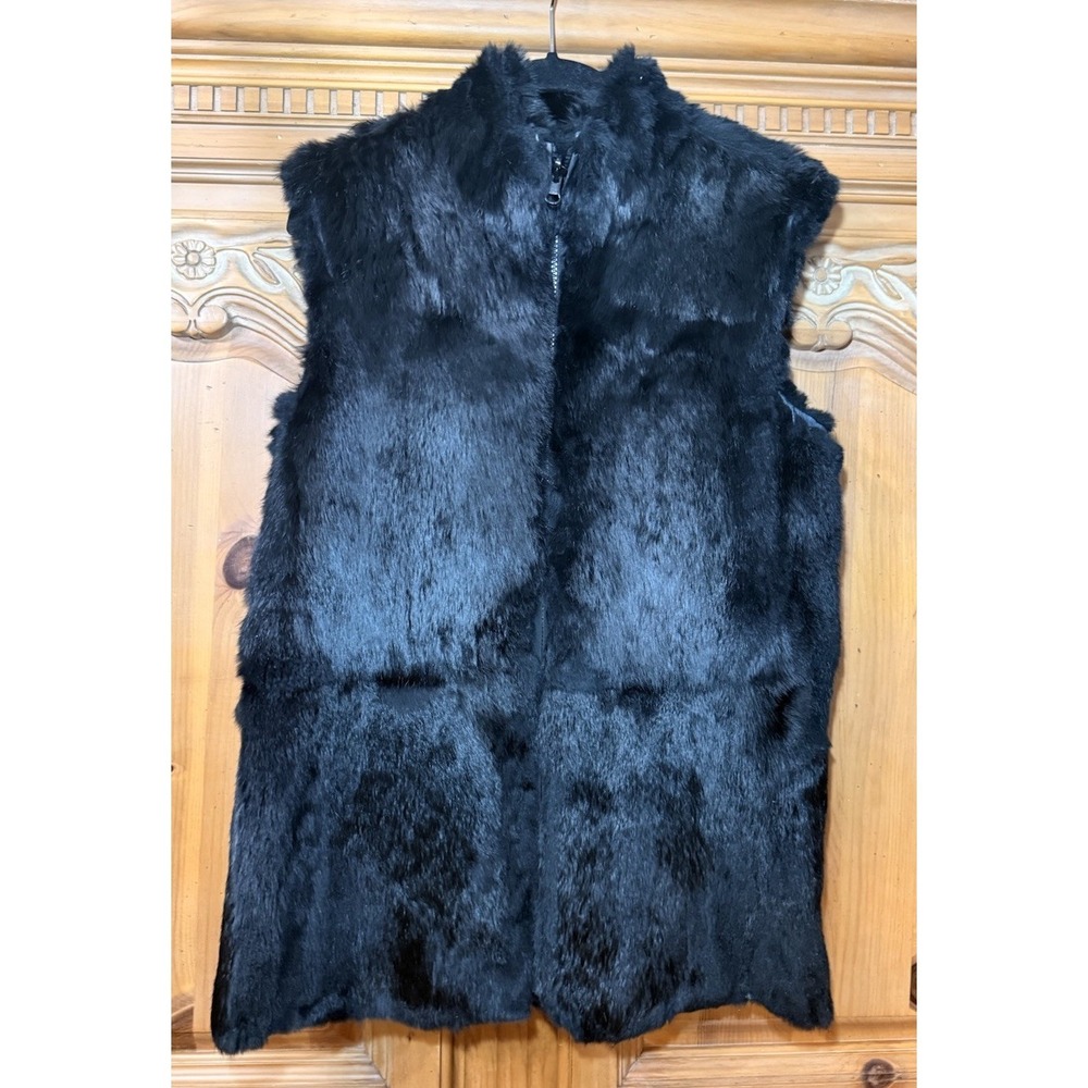 Real Black Rabbit Fur Jacket Vest Size XS By Hilary Radley 38" Chest Overlay